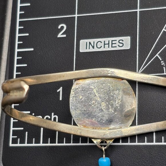 VTG Southwestern Sterling Silver Bracelet 6.75" Crushed Turquoise Feather Charm - Picture 9 of 15